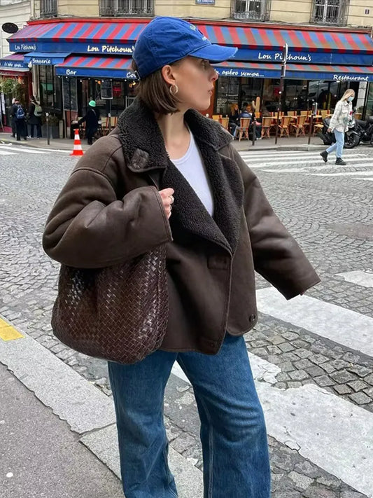 Shearling-Lined Double-Breasted Jacket