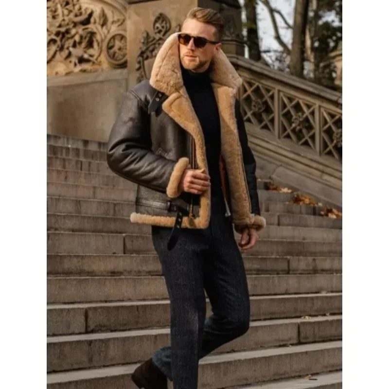 Aviator jacket with faux fur lining and leather look