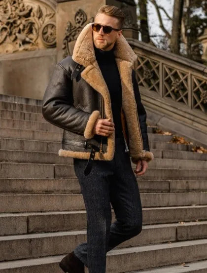 Aviator jacket with faux fur lining and leather look