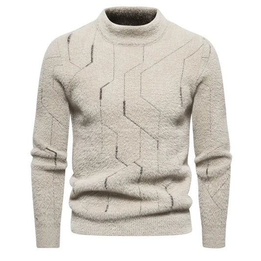 Knitted sweater with structured pattern and round neck