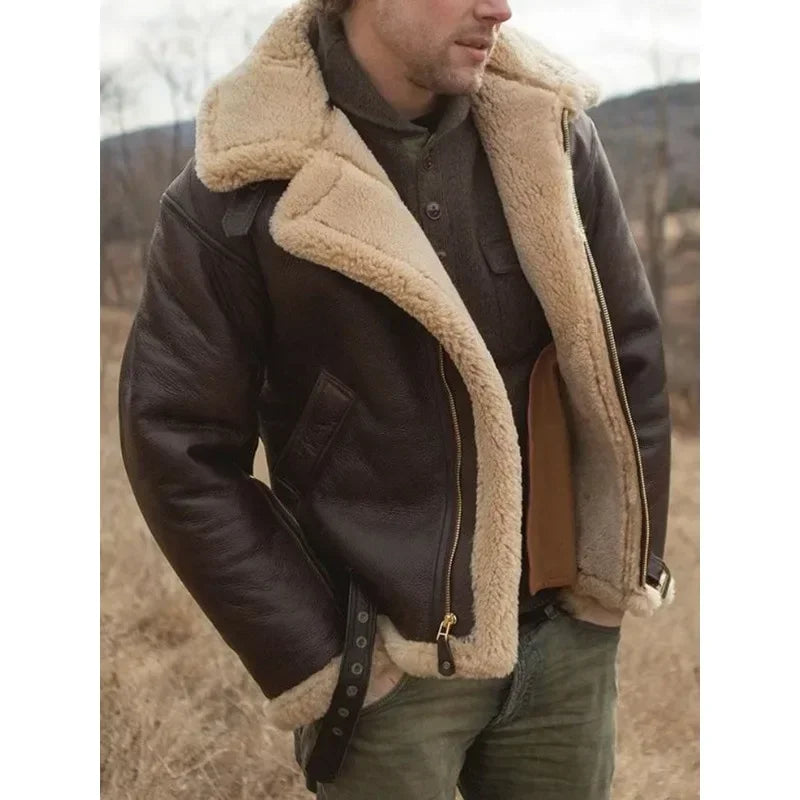 Aviator jacket with faux fur lining and leather look