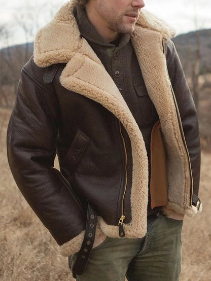 Aviator jacket with faux fur lining and leather look