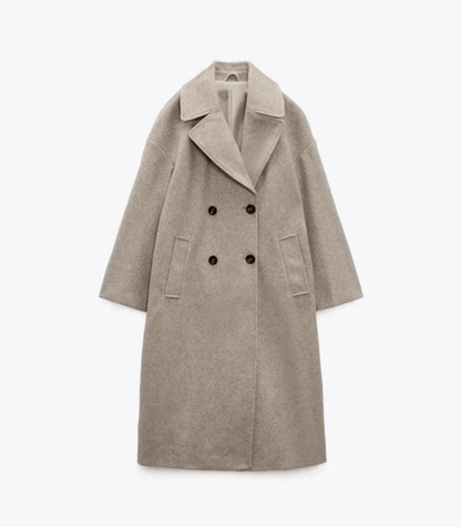 Coat with double button placket and lapel collar